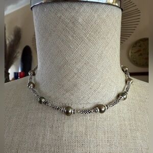 LC Liz Claiborne Silver Pearl & Textured Filigree Bead Necklace